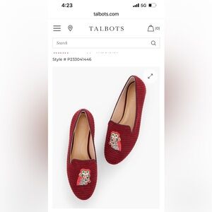 Talbots Red Owl Embroidered Corduroy Loafers